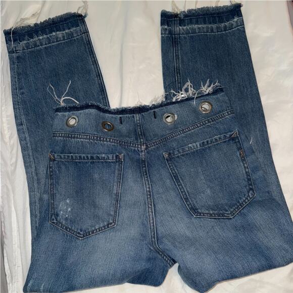 Express Denim - Express Grommet Frayed Hem Blue Denim Jeans